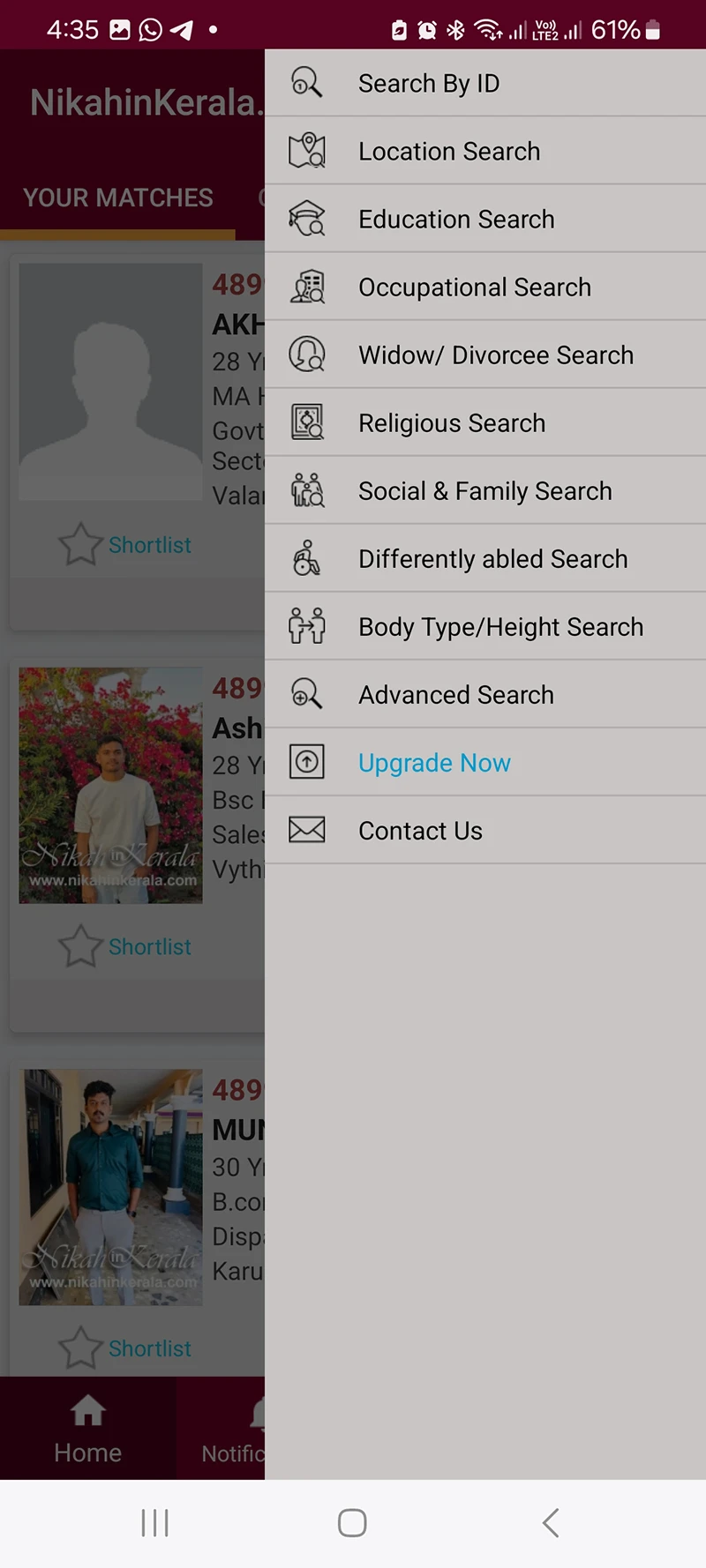 Search Nikah in Kerala Muslim matrimony search feature. Find bride and groom profiles instantly.